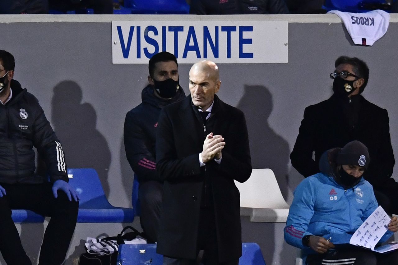 Real Madrid's head coach Zinedine Zidane is pictured during a match between Alcoyano and Real Madrid at the El Collao stadium in Alcoy, Spain, on January 20.