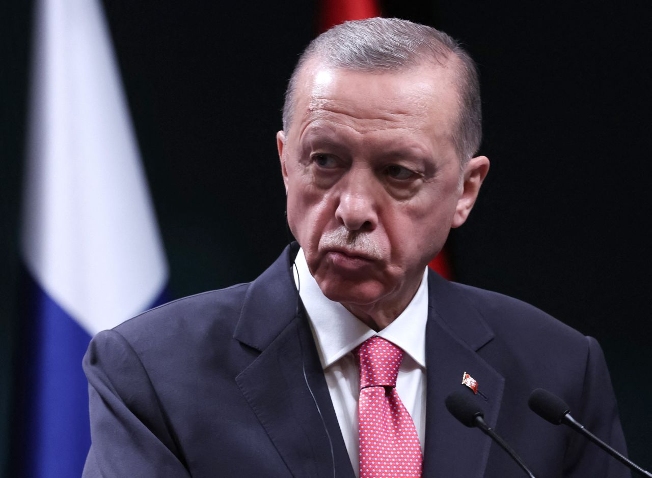 Turkish President Recep Tayyip Erdogan attends a press conference on March 17. 