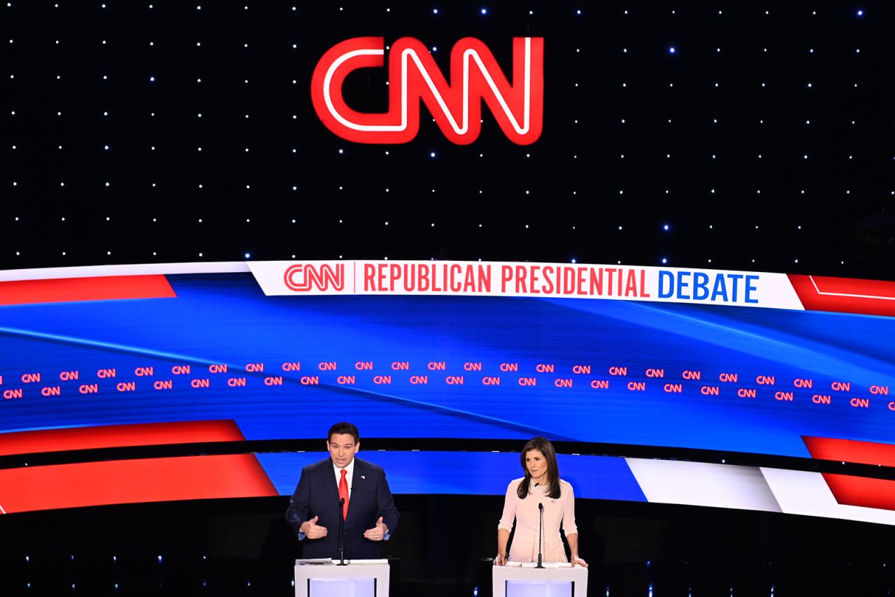 Florida Gov. Ron DeSantis speaks during a CNN Republican Presidential Debate at Drake University in Des Moines, Iowa, on Wednesday.