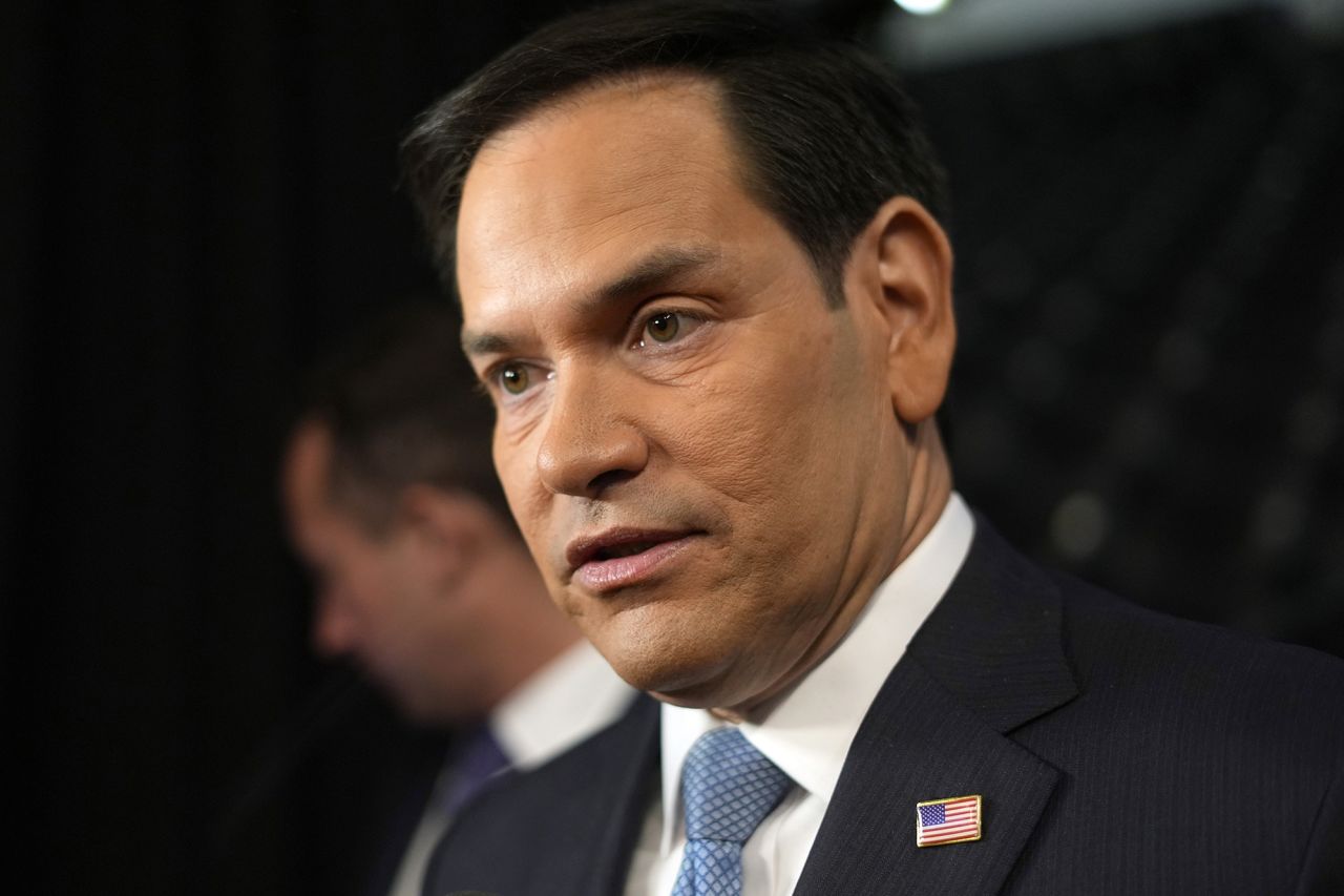 Senator Marco Rubio speaks to reporters in the spin room after the CNN presidential debate in Atlanta, on June 27.