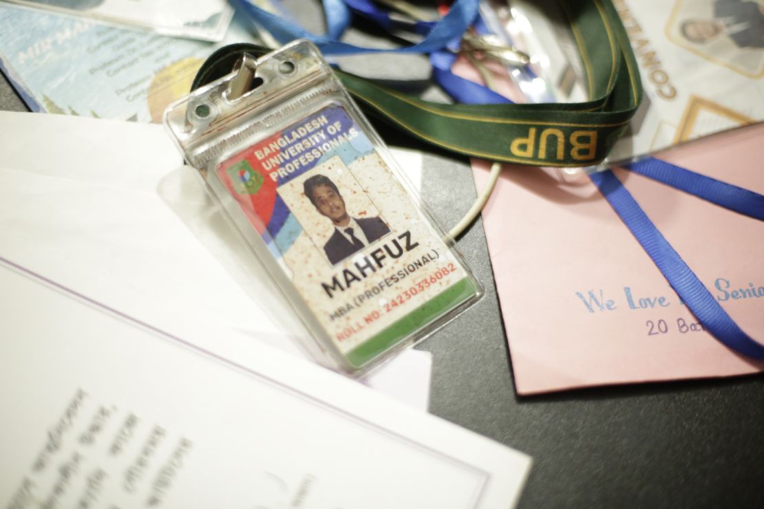 Mugdho’s brothers have kept the lanyard he was wearing when he was shot during protests in Bangladesh.