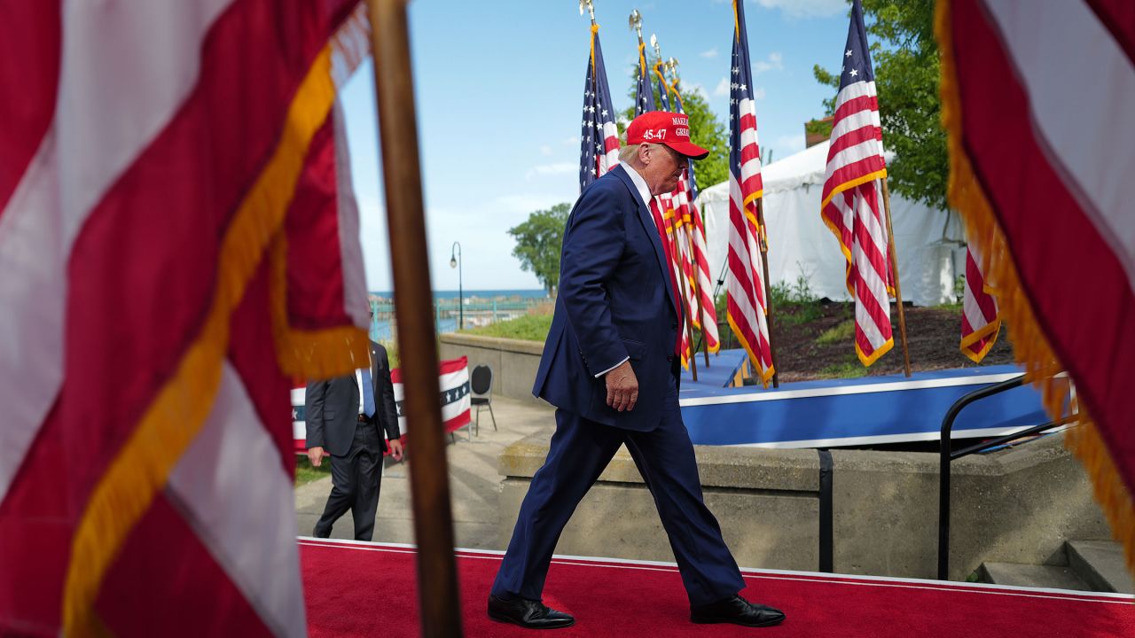 Former President Donald Trump leaves a rally at Festival Park on June 18, in Racine, Wisconsin. 