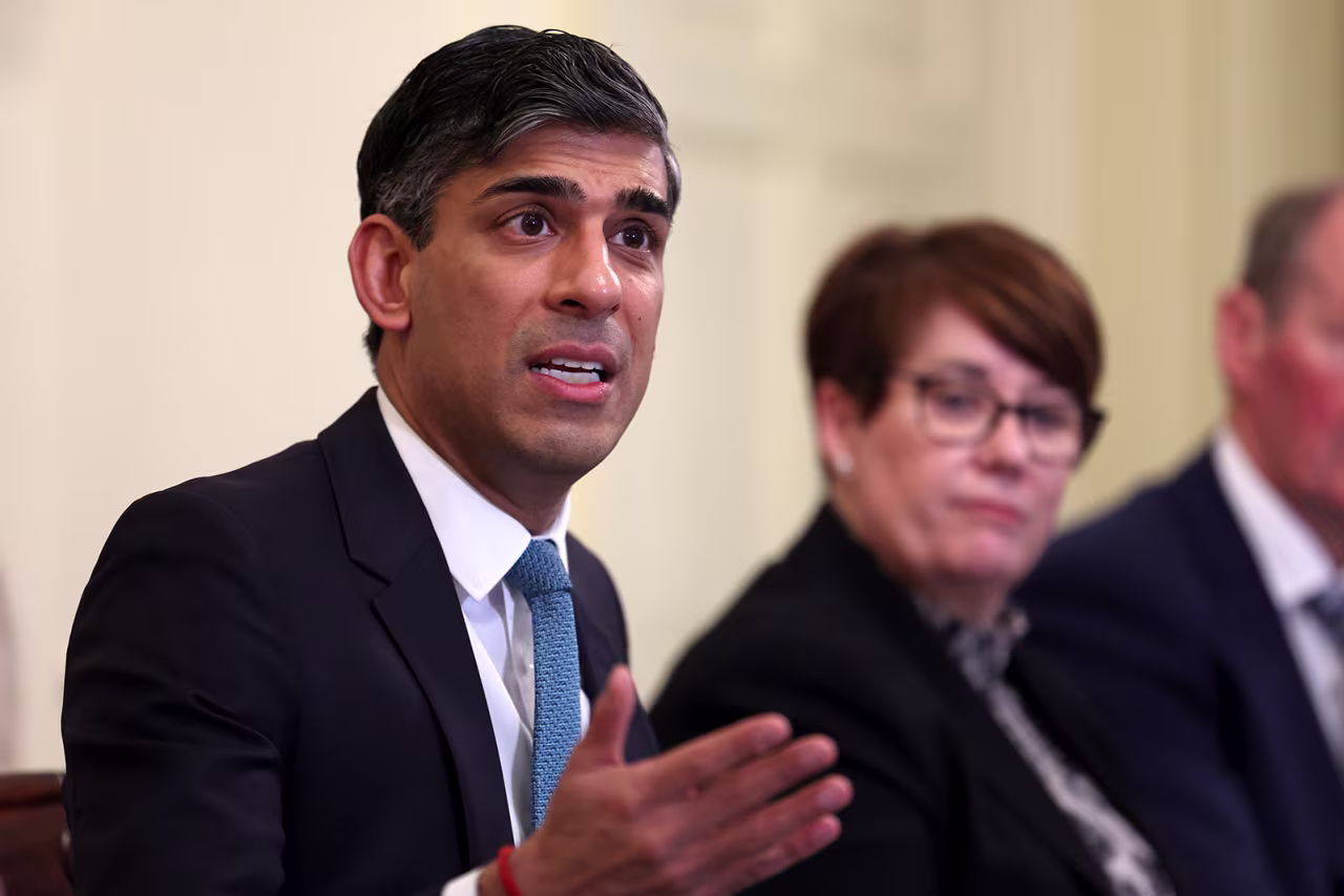 Britain's Prime Minister Rishi Sunak speaks during a meeting in London on February 14.