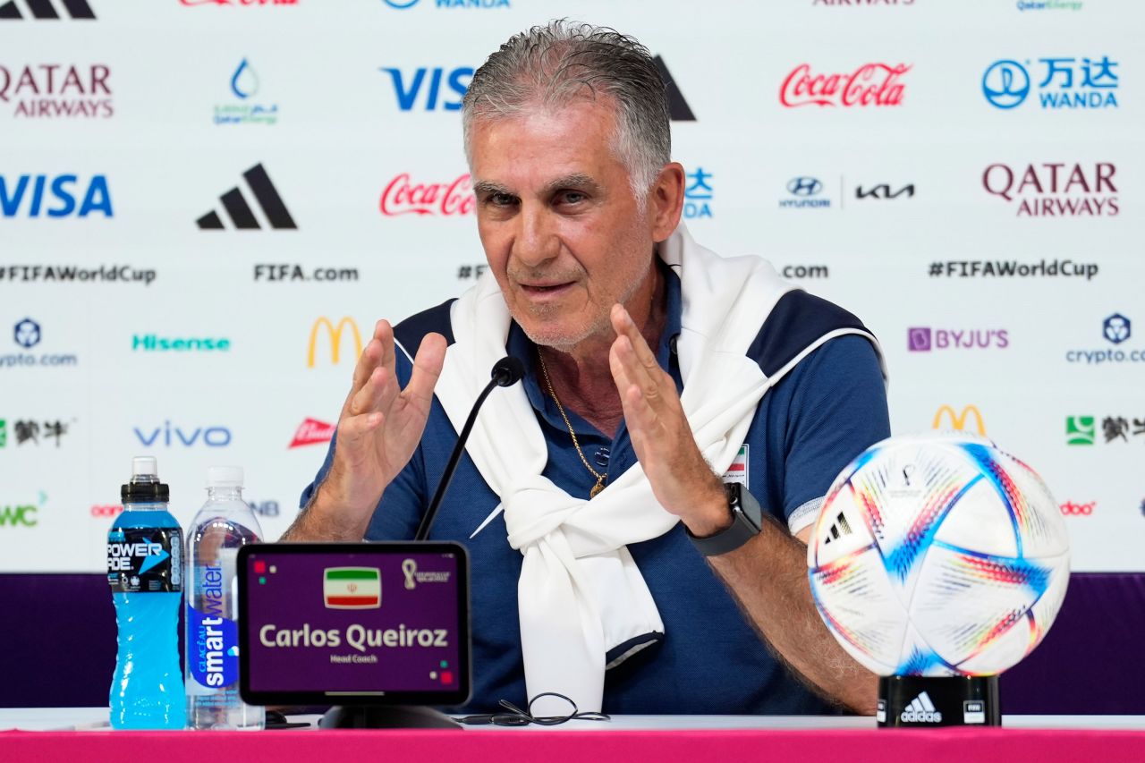 Iran's head coach Carlos Queiroz speaks a press conference on the eve of the match between Iran and the United States in Doha on November 28.