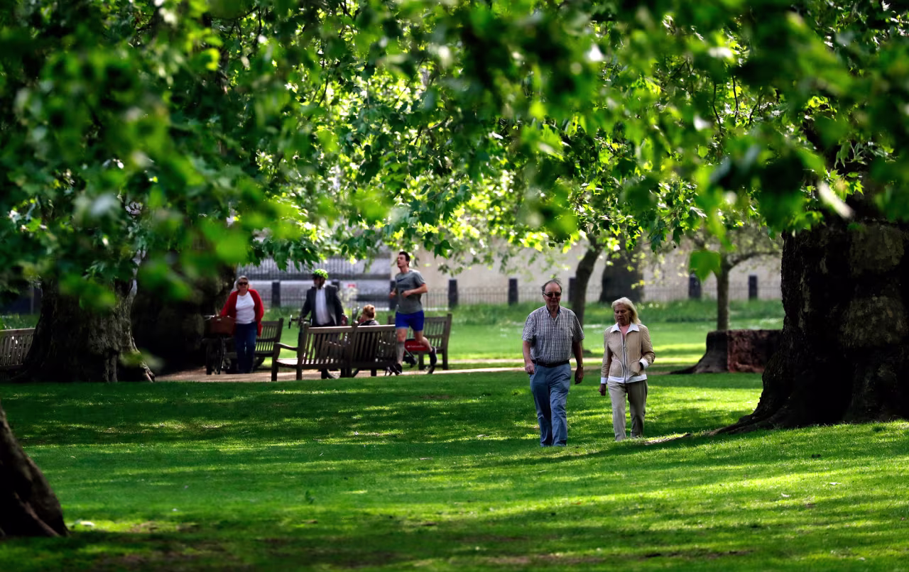 People exercise in St James Park in London on May 10 during the nation-wide coronavirus lockdown. 