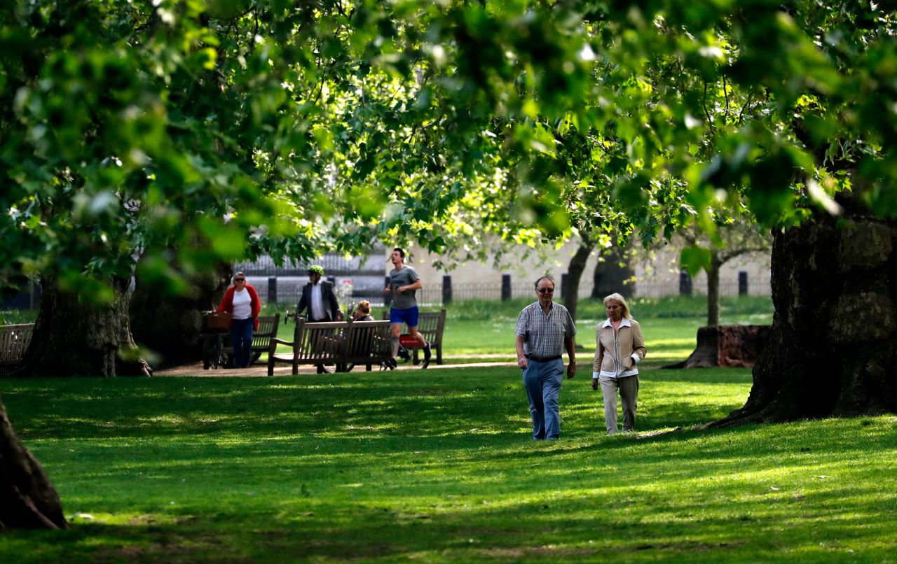 People exercise in St James Park in London on May 10 during the nation-wide coronavirus lockdown. 