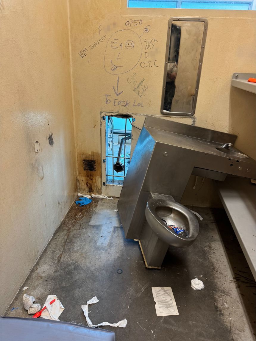 This photo from the Orleans Parish Sheriff's Office shows a inmate cell at the Orleans Justice Center in New Orleans, where almost a dozen inmates escaped. Note: CNN has blurred portions of this image.
