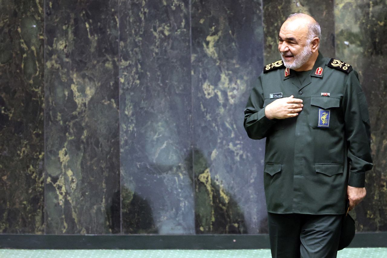 Head of Islamic Revolutionary Guard Corps General Hossein Salami arrives for the inauguration of the new Iranian president on July 30.