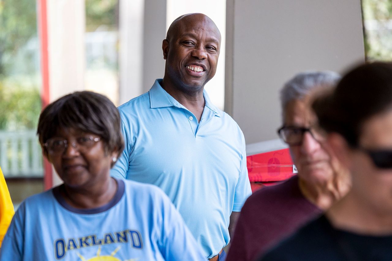 Sen. Tim Scott waits on line for early voting in Hanahan, South Carolina, on October 31. 