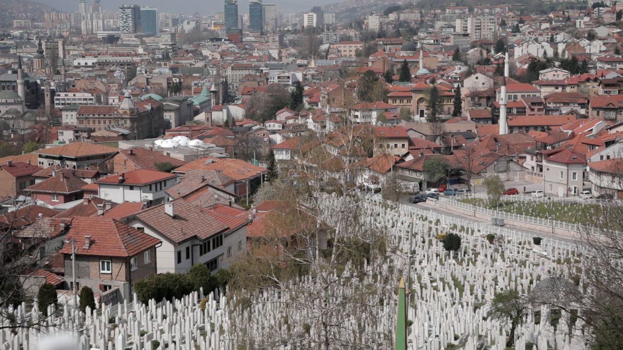 In the hills of Sarajevo, Bosnia and Herzegovina's war dead are marked in row after row of uniform white graves.