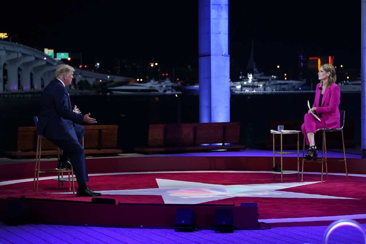 President Donald Trump speaks during an NBC News Town Hall with moderator Savannah Guthrie, at Perez Art Museum Miami, on Thursday.