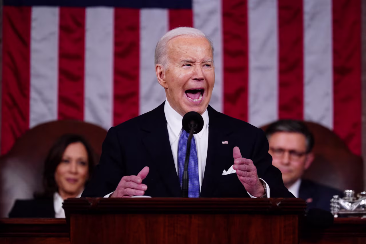 Joe Biden delivers his State of the Union address at the US Capitol on Thursday.