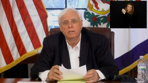 West Virginia Gov. Jim Justice speaks during a briefing on February 15.