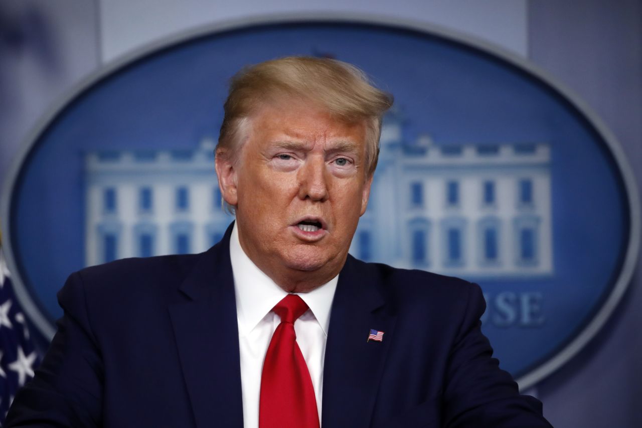 President Donald Trump speaks about the coronavirus at the White House on April 6.