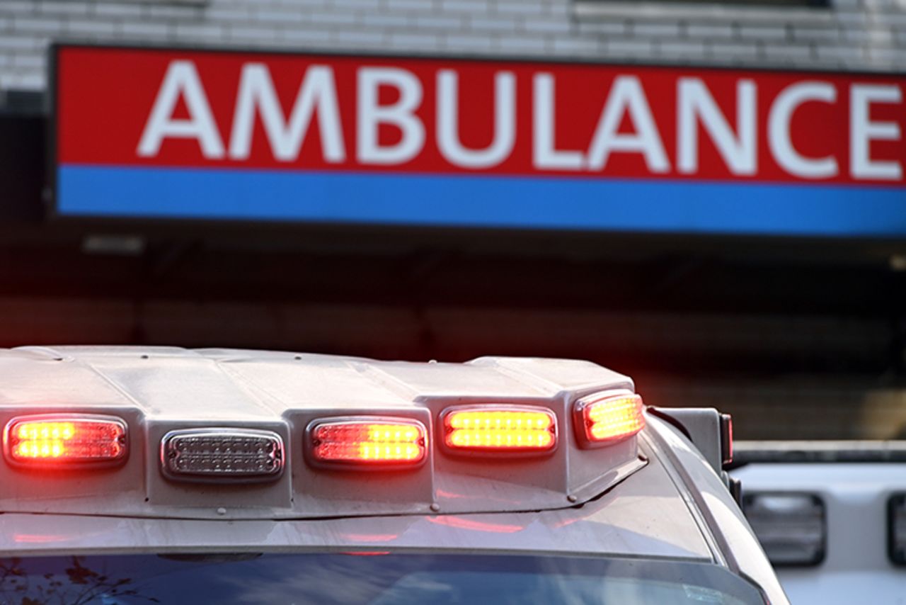 An ambulance pulls into the Long Island Jewish Forest Hills Northwell Health Hospital in the Queens borough of New York City, on November 10. 