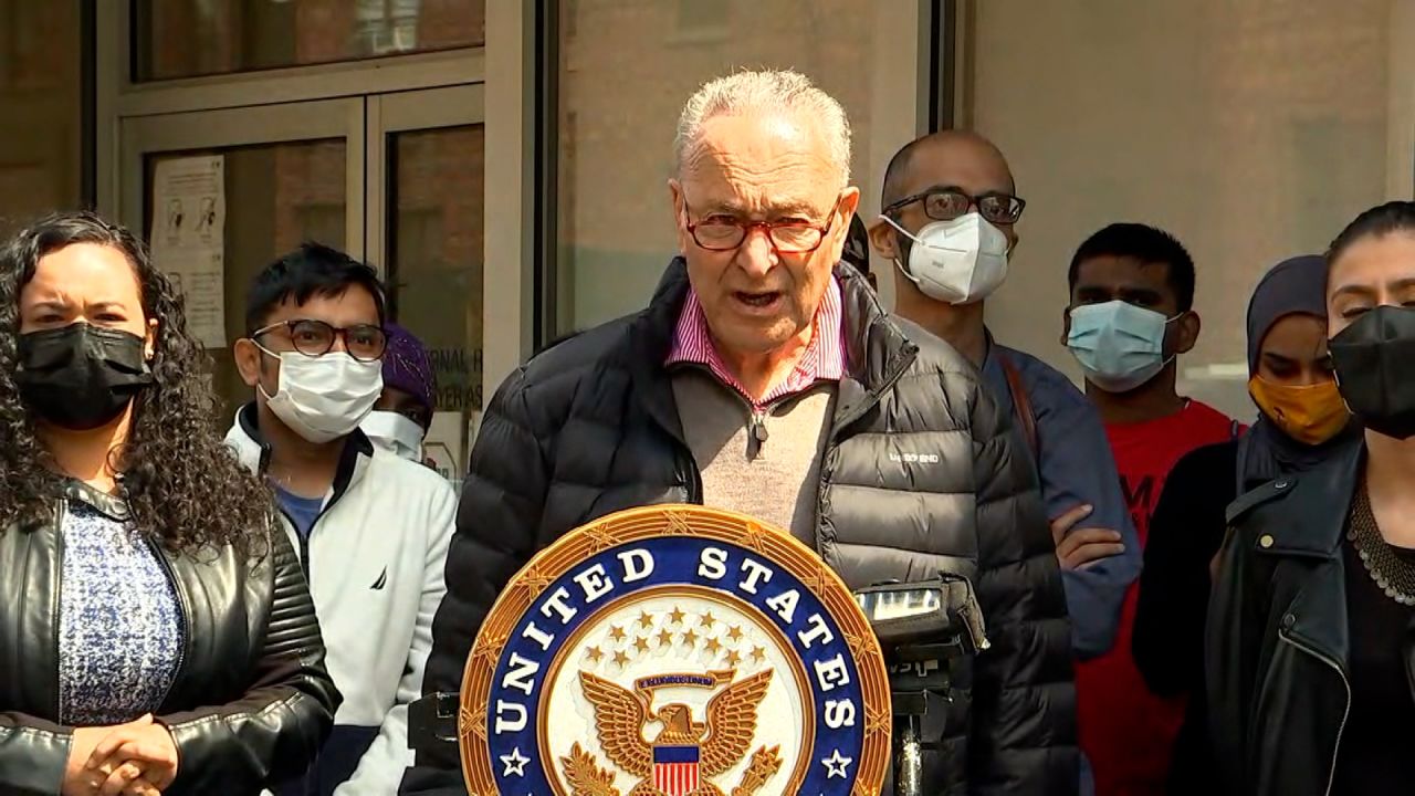 US Senate Majority Leader Chuck Schumer speaks during a press conference in New York City on April 30.