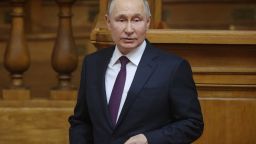 Russian President Vladimir Putin delivers a speech on April 27, in St. Petersburg, Russia. 