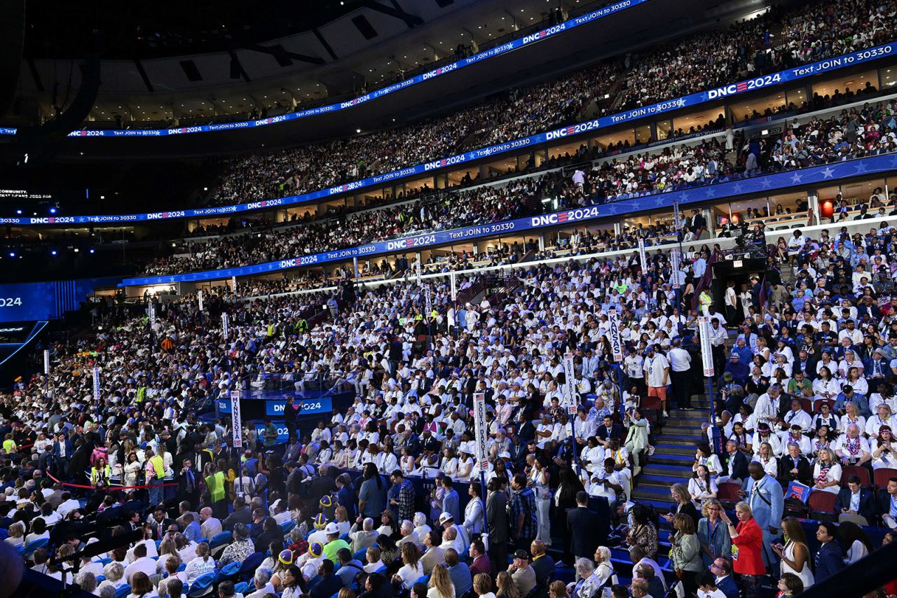 The stands are packed during the final night of the DNC in Chicago, on Thursday, August 22.