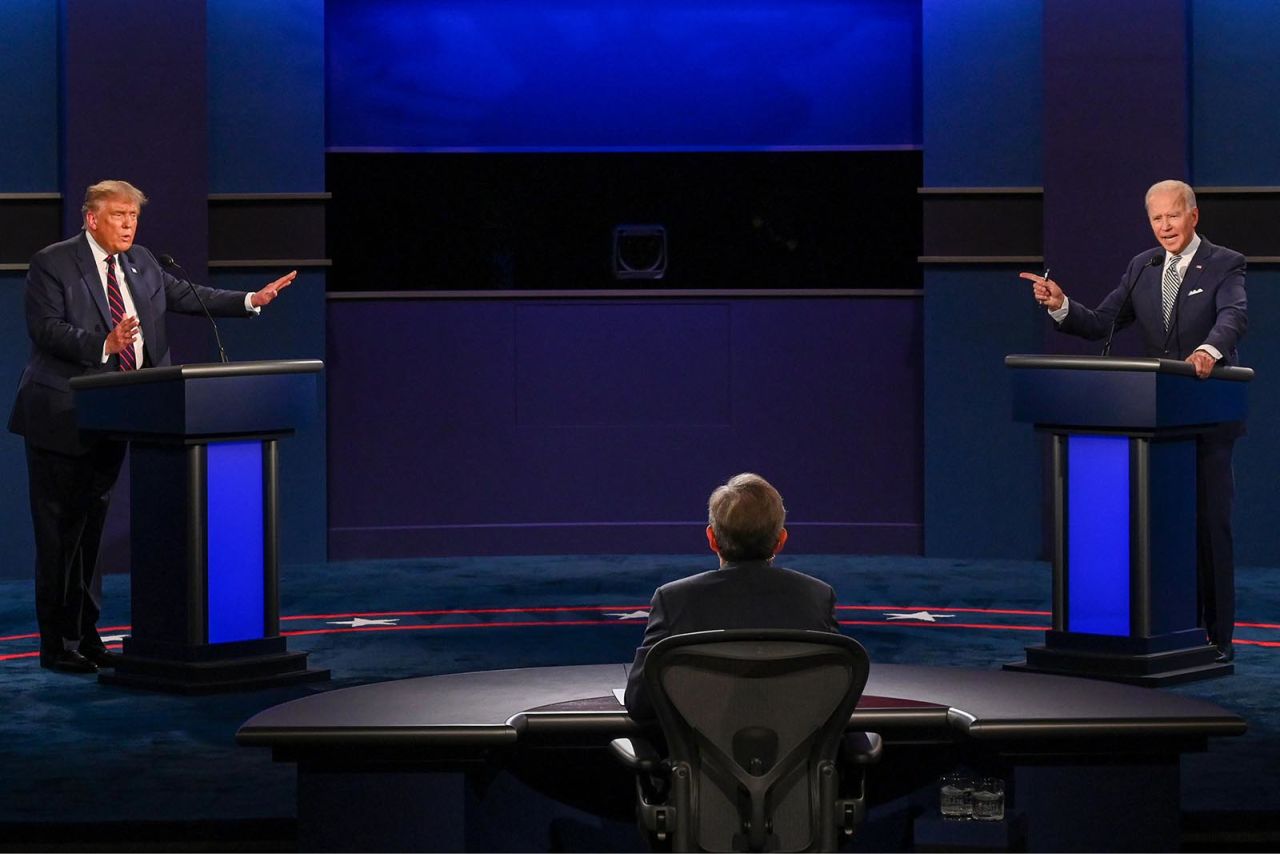 President Donald Trump and Democratic Presidential candidate Joe Biden exchange arguments during the first presidential debate at Case Western Reserve University and Cleveland Clinic in Cleveland, Ohio, on September 29.