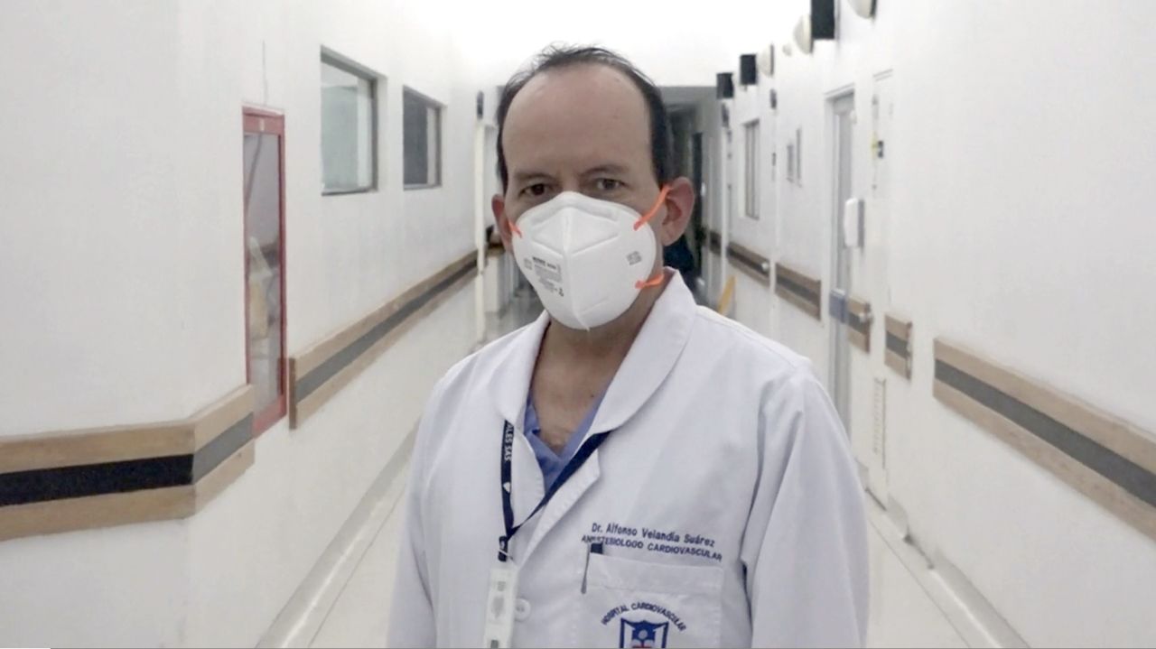 Dr. Alfonso Velandia is seen at the Covid-19 ward at the Cardiovascular Hospital in Soacha, Colombia.