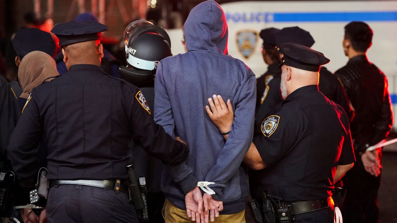 Police detain a protester at Columbia University in New York City, on April 30. 