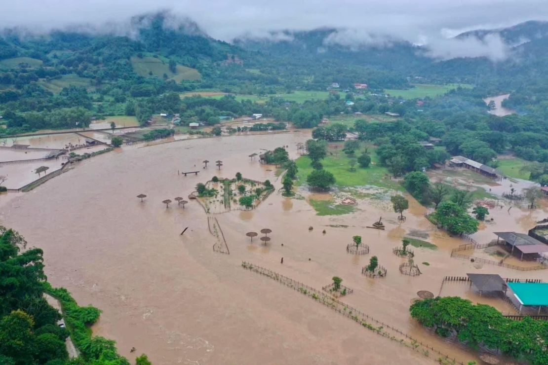 A view of the flooded elephant sanctuary in Chiang Mai, Thailand.