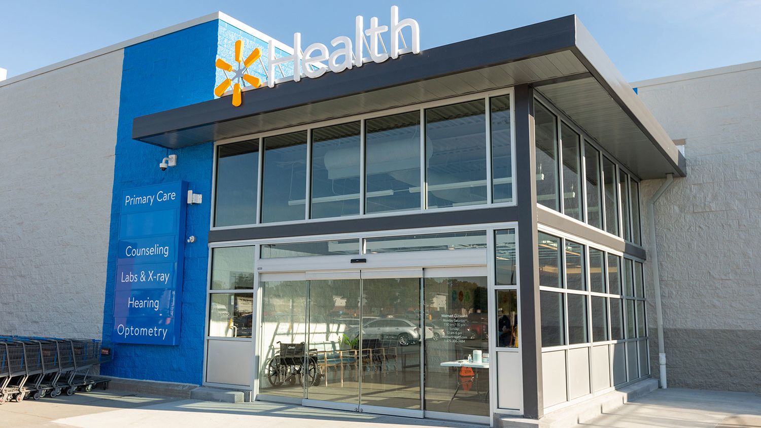 The exterior of a Walmart Health Center. 