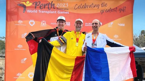Elmar Sprink and Erik Van Rompaye are rivals and friends competing at the World Transplant Games.