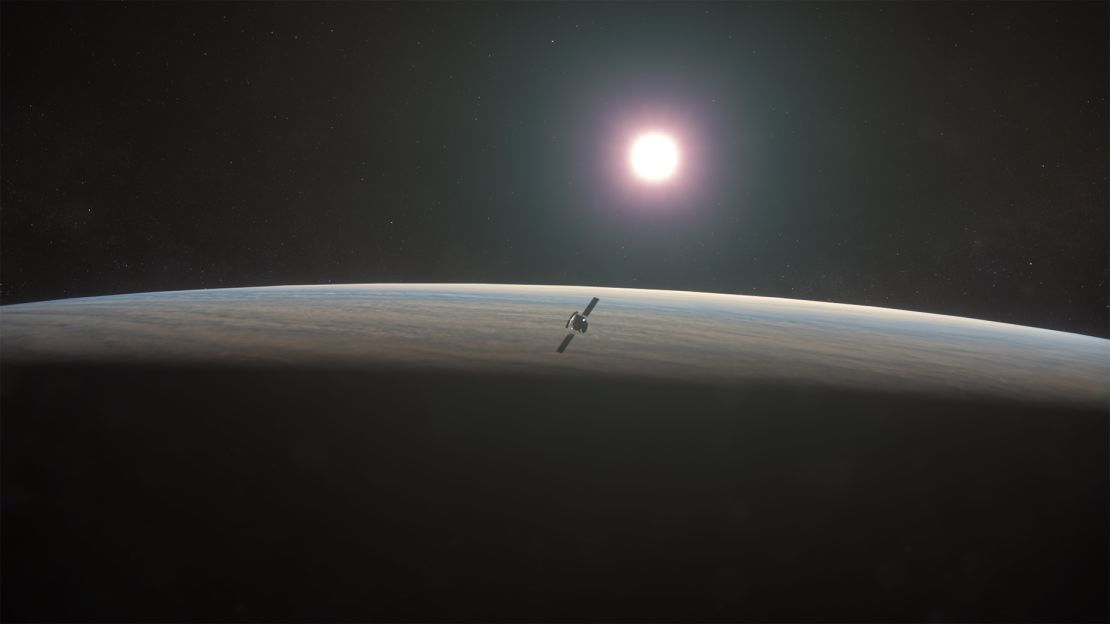 Una impresión artística muestra a EnVision después de que la nave espacial llegara a la órbita alrededor de Venus.