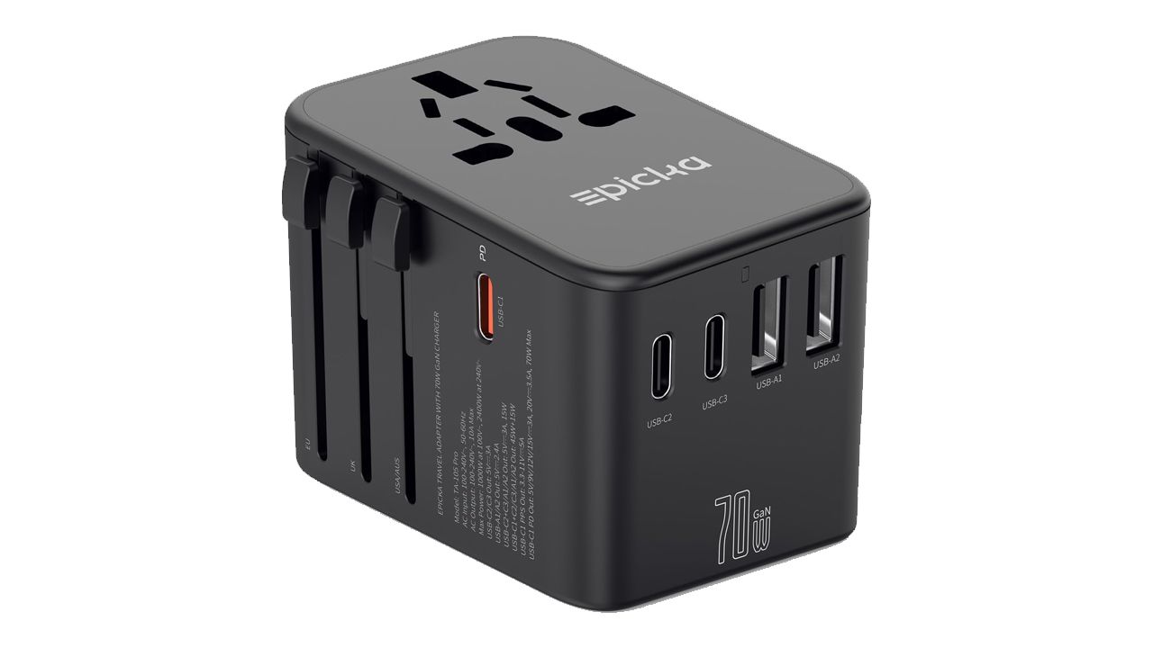 A photo of a Epicka Universal Travel Adapter with USB-C