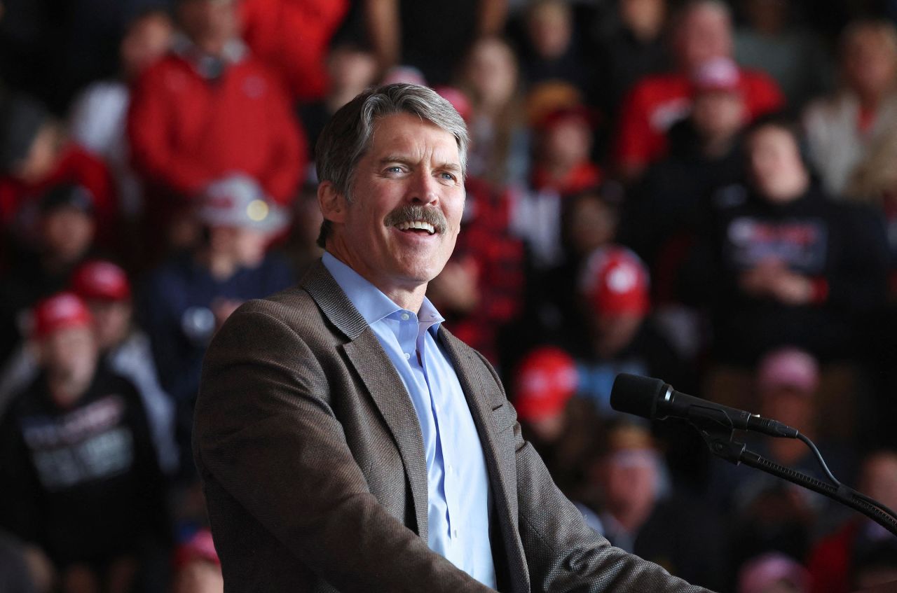 Republican candidate for the US Senate Eric Hovde delivers a speech in Juneau, Wisconsin, on October 6. 