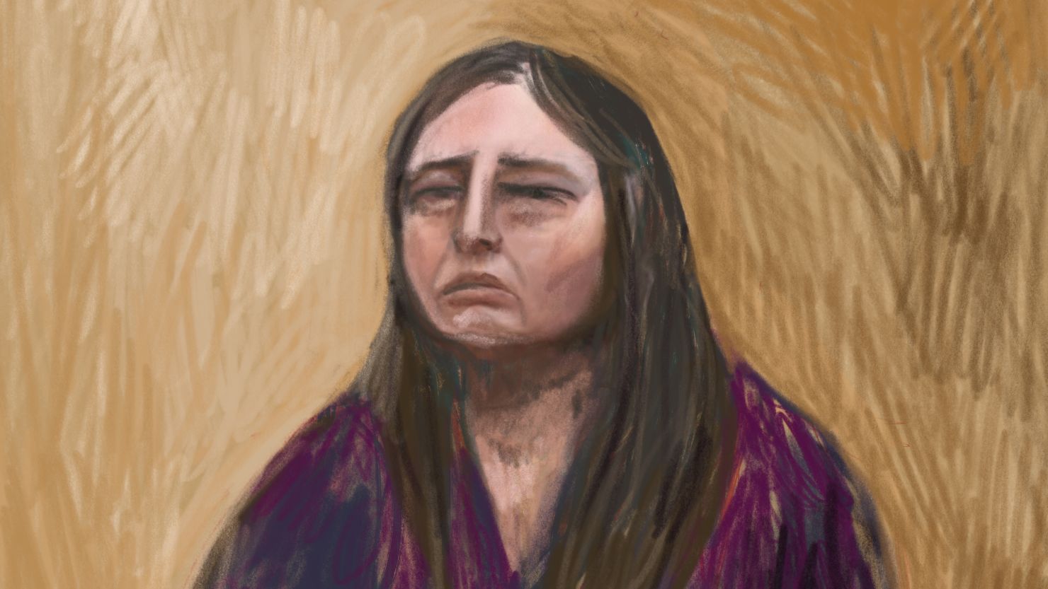 A court sketch of Erin Patterson giving evidence at her triple murder trial at the Latrobe Valley Magistrates' Court in Morwell, Victoria, Australia.