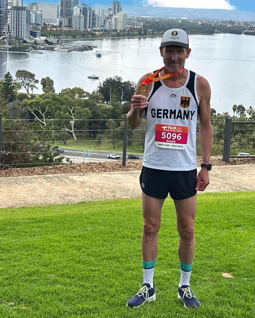 Elmar Sprink says he's the first person with a heart transplant to complete the IRONMAN World Championship in Hawaii.