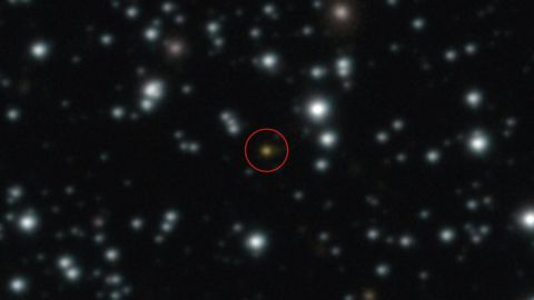 The orange dot at the centre of this image is a powerful explosion that repeated several times over the course of a day, an event unlike anything ever witnessed before. The image, taken with ESO’s Very Large Telescope (VLT), allowed astronomers to determine that the explosion didn’t take place in the Milky Way but in another galaxy.  This gamma-ray burst, named GRB 250702B, was first spotted by high-energy telescopes on 2 July, but its location was uncertain. The image shown here was taken on 3 July with the VLT’s HAWK-I infrared camera, which accurately pinpointed the location of the source. The explosion appeared to be nested within another galaxy, later confirmed by the NASA/ESA Hubble Space Telescope.  Different scenarios have been proposed to explain this event, such as the collapse of a massive star, or a star ripped apart by a black hole. But none of them can fully account for all the observed properties of the explosion unless the involved objects are rather unusual.  