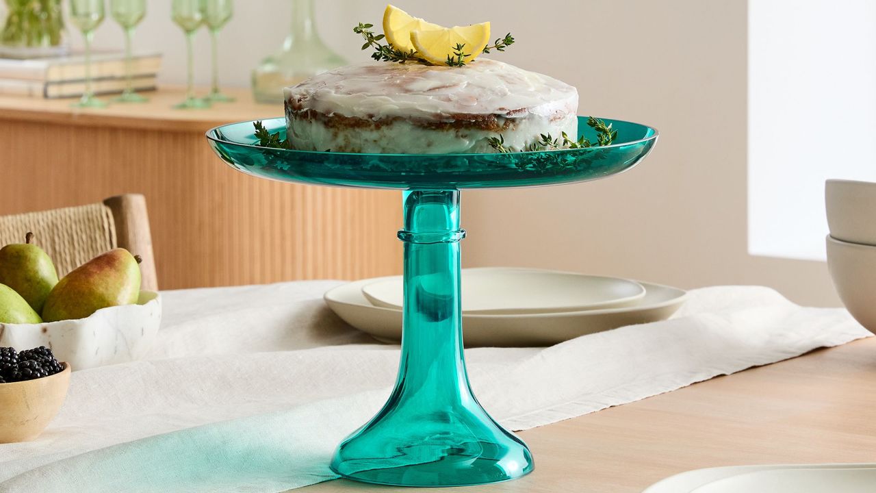 Estelle Colored Glass Cake Stand in emerald