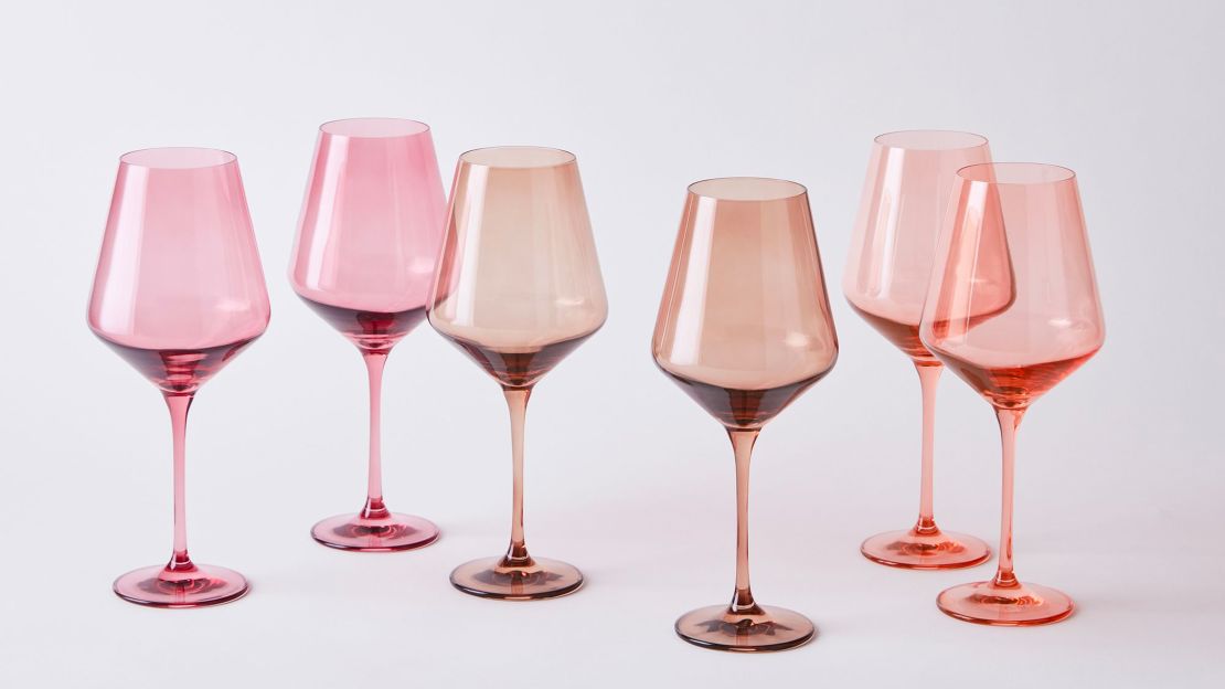 Six different colored wine glasses from Estelle Colored Glass