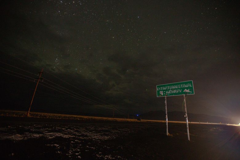 This sign in Rachel, Nevada, marks the official start of the Extraterrestrial Highway. State officials drew inspiration from the alien legends at the nearby top-secret Air Force military installation known as Area 51.