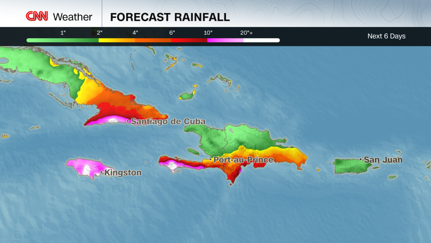 Rainfall totals through early next week are problematic for several Caribbean countries.