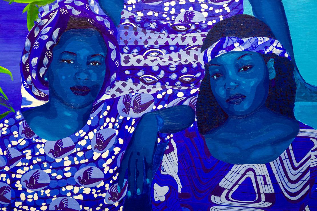Moufouli Bello draws inspiration from children’s books, Gèlèdé philosophy and Yoruba traditions in this piece titled “Egbe Modjisola," on display at the Benin national pavilion in Venice, Italy.
