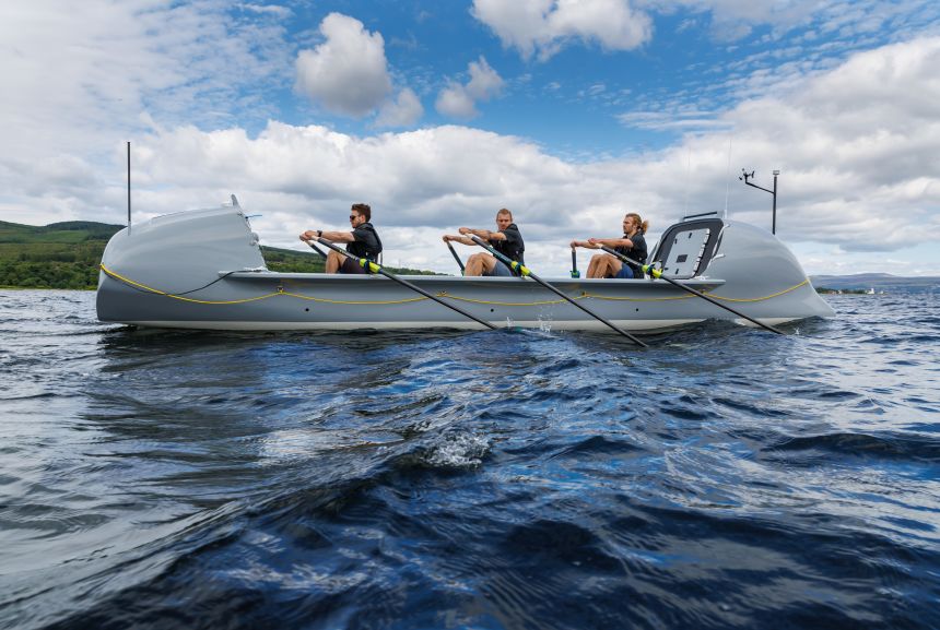 The brothers' carbon-fiber boat can ride waves like a surfboard thanks to its lightweight build.