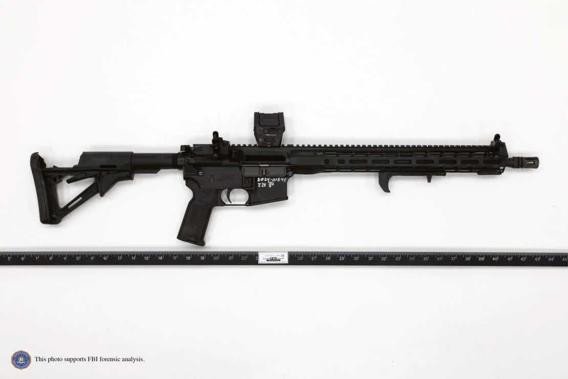 Thomas Crooks’ rifle as recovered at shooting site. Note: Markings on lower receiver are by the FBI. 