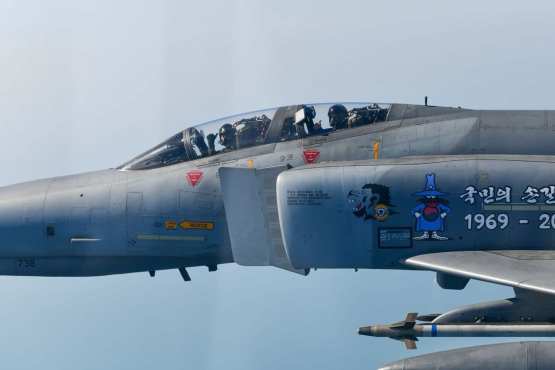 Lendon in the back seat of a South?Korean?F-4 Phantom flying over southern South Korea on May 8, 2024.