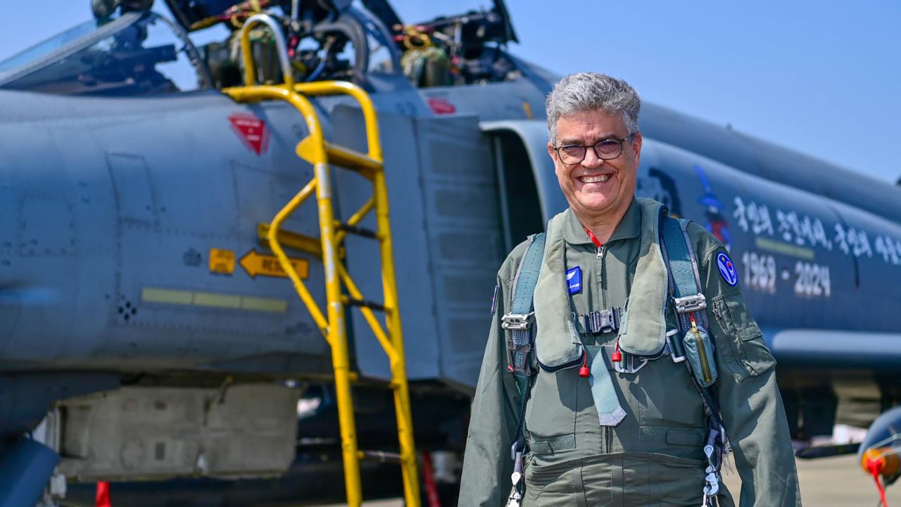 Picture of Brad Lendon was taken just before boarding the South?Korean?Air Force F-4 Phantom on May 8, 2024.