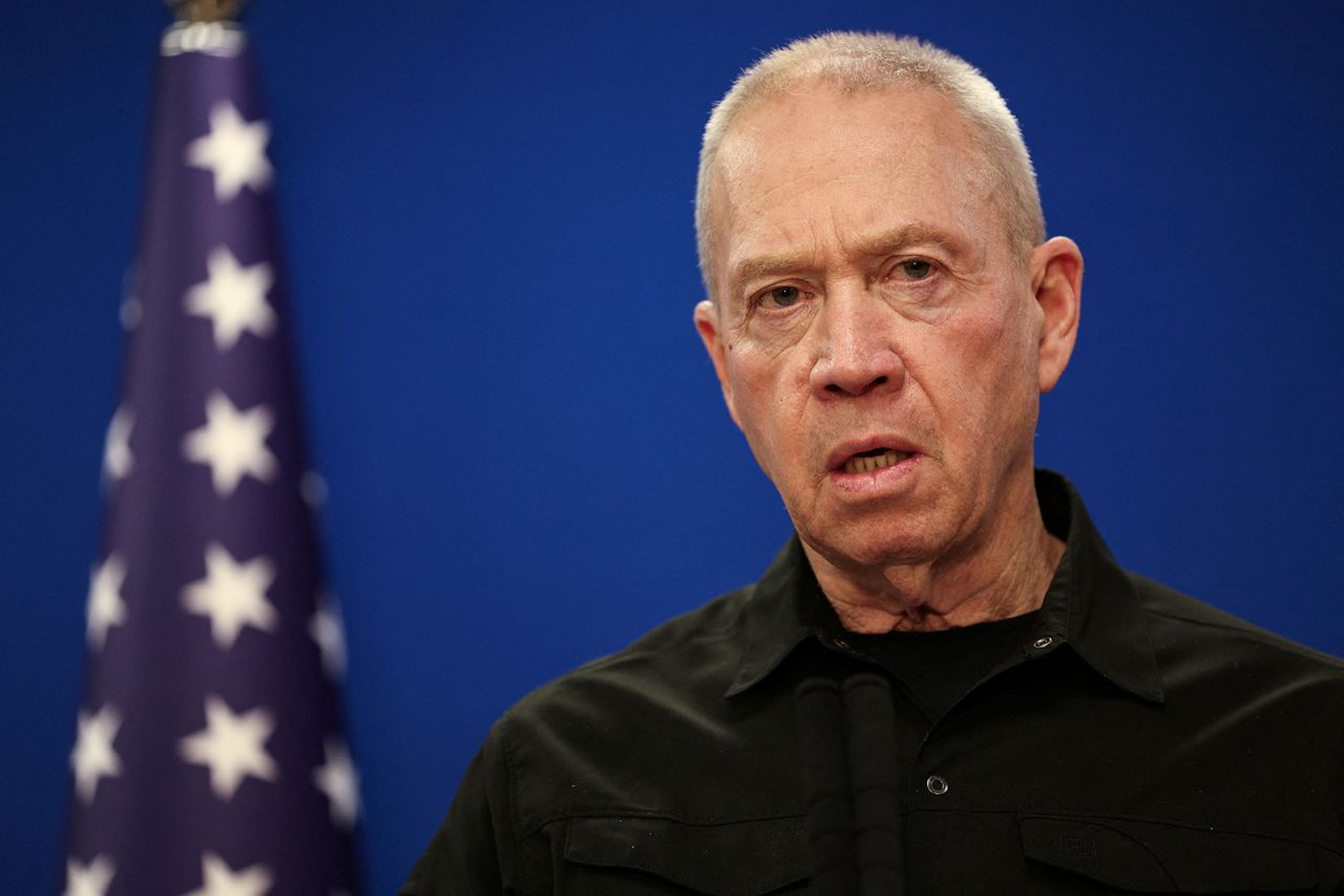 Israeli Defence Minister Yoav Gallant speaks during a press conference at Israel's Ministry of Defense in Tel Aviv, Israel on December 18.