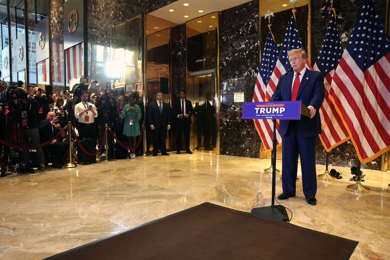 Former President Donald Trump holds a press conference following the verdict in his hush-money trial at Trump Tower on May 31, 2024 in New York City.