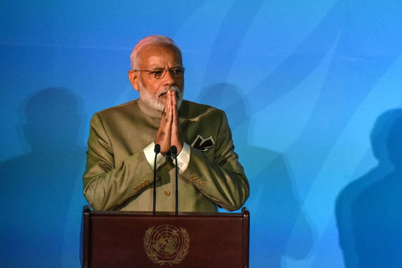 Indian Prime Minister Narendra Modi speaks at the Climate Action Summit at the United Nations on September 23, 2019 in New York City. 