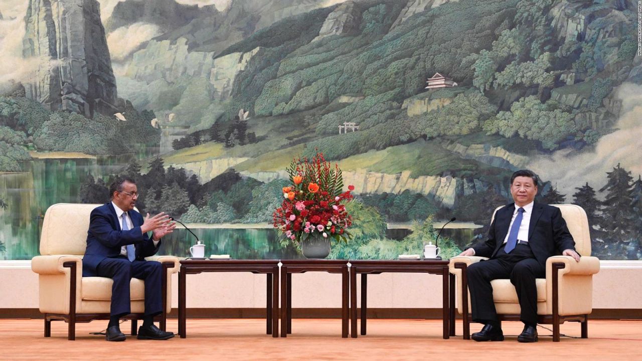 Tedros Adhanom, Director General of the World Health Organization, attends a meeting with Chinese President Xi Jinping at the Great Hall of the People, on January 28, 2020 in Beijing, China.