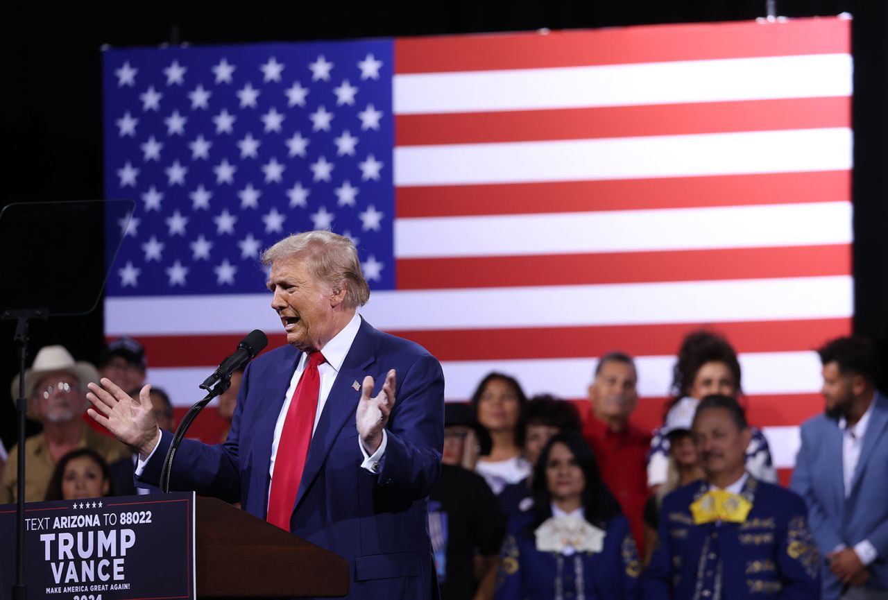 Former President Donald Trump speaks during a campaign event on Thursday, September 12, in Tucson, Arizona. 