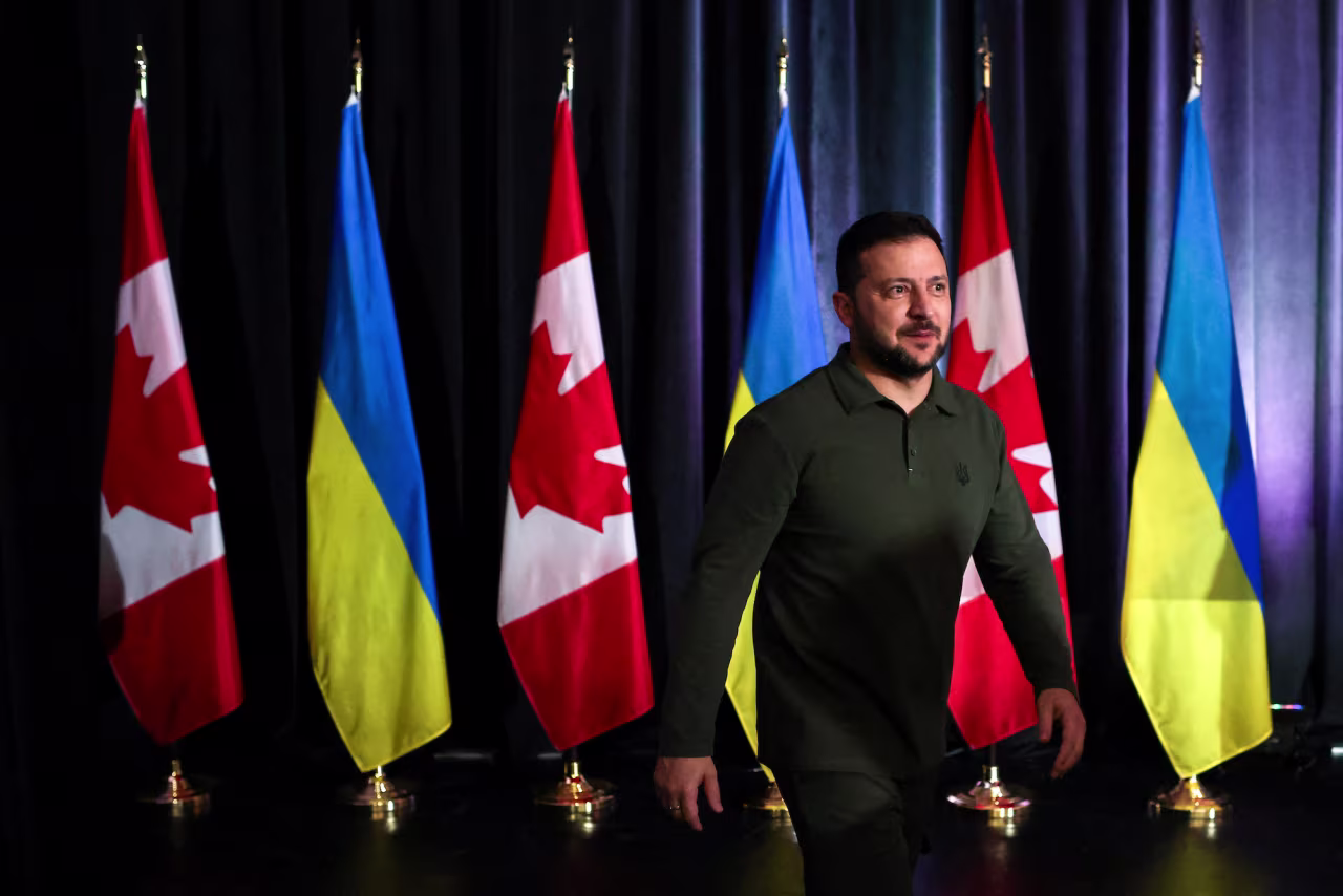 Volodymyr Zelensky attends an event in Toronto on Friday.
