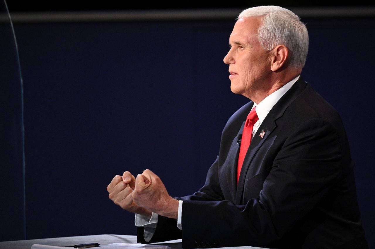 Vice President Mike Pence Mike Pence gestures as he speaks during the vice presidential debate in Salt Lake City on Wednesday.